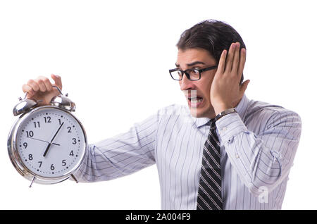 The young businessman in time management concept on white background Stock Photo