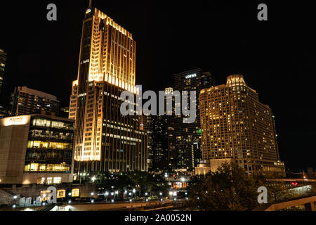 beautiful night cityscape with buildings of chicago downtown 9/13/19 Stock Photo