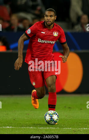 Leverkusen, Germany. 18th Sep, 2019. Jonathan Tah of Leverkusen controls the ball during the UEFA Champions League group D match between Bayer Leverkusen and Lokomotiv Moscow at BayArena.(Final Score: Bayer Leverkusen 1-2 Lokomotiv Moskva) Credit: SOPA Images Limited/Alamy Live News Stock Photo