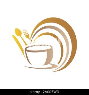 Food Restaurant Kitchenware Logo spoon fork plate mug Vector Image Stock Vector