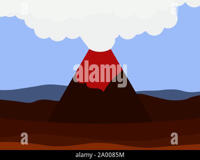 Volcano eruption flat style, landscape. Disaster. Lava breaking out of the mountain. Vector illustration Stock Vector
