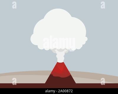Volcano eruption flat style, landscape. Disaster. Lava breaking out of the mountain. Vector illustration Stock Vector