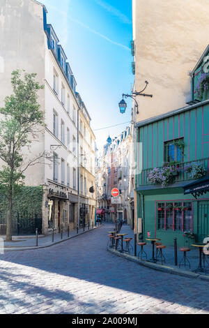 Paris, France, parisian coffee and restaurant in a pedestrian street full of charm Stock Photo