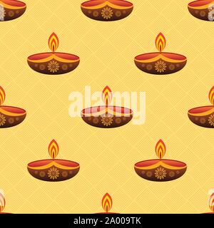 Happy Diwali festival vector seamless pattern. Illustration for light festival of India. Happy Diwali Poster Template. Stock Vector