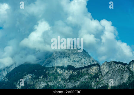 Wilder Kaiser mountains in Austria Tyrol close up with clouds Stock Photo