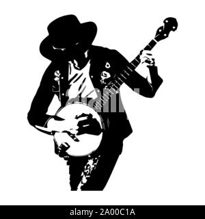 man in the hat with the Banjo. Flat design Stock Vector