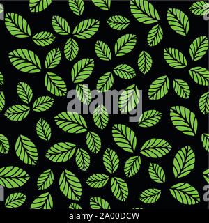 Seamless pattern with green strawberry leaves Stock Vector