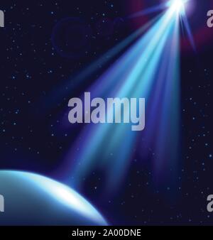Vector direct light in dark space. Planet and ufo light Stock Vector