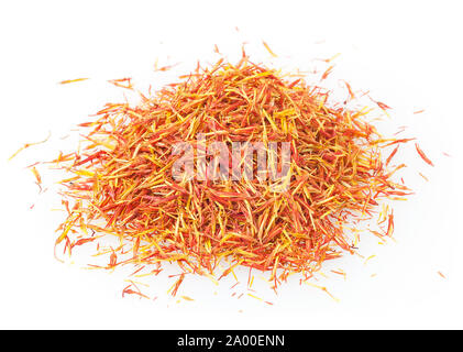 Heap of dried saffron isolated on white background Stock Photo