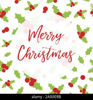 Merry Christmas greeting card with holly berries Stock Vector