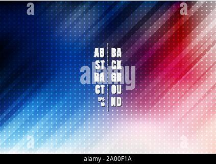 Abstract striped smooth motion blurred blue and red diagonal background with dots pattern. Vector illustration Stock Vector