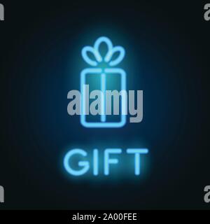 Neon gift box. Vector neon sign Stock Vector