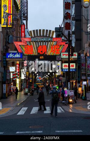 Sign Dotonbori, Dontonbori Street with illuminated advertising, Dotonbori, Osaka, Japan Stock Photo