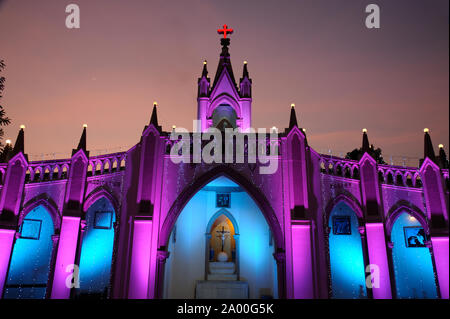 Mumbai, Maharashtra, India, Southeast Asia - Christmas Day; Light Illuminated on Mount Mary Church, is a Roman Catholic Basilica located in Bandra. Stock Photo