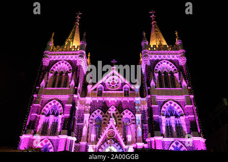 Mumbai, Maharashtra, India, Southeast Asia - Christmas Day; Light Illuminated on Mount Mary Church, is a Roman Catholic Basilica located in Bandra. Stock Photo