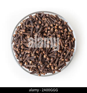 Dried cloves in glass bowl isolated on white background with clipping path Stock Photo