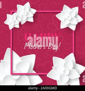 Happy Mothers Day.Greeting card with white flowers Stock Vector