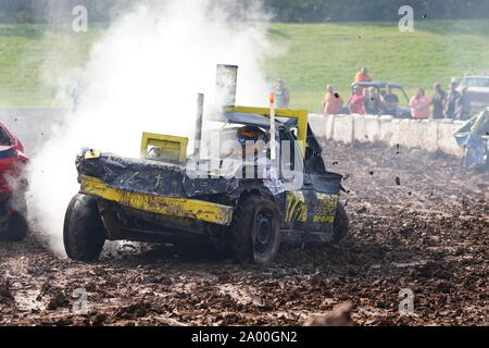 Hollywood Motorsports held their Demolition Derby event Paws for the Cause to help raise funds for local humane societies, Oshkosh, Wisconsin Stock Photo