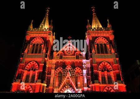 Mumbai, Maharashtra, India, Southeast Asia - Christmas Day; Light Illuminated on Mount Mary Church, is a Roman Catholic Basilica located in Bandra. Stock Photo