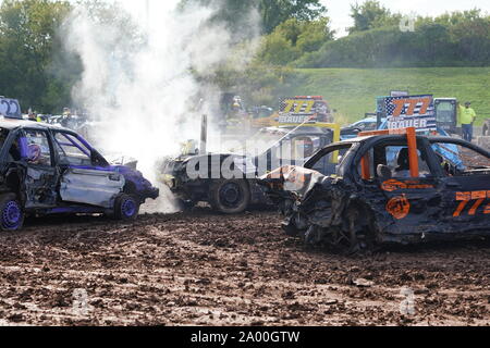 Hollywood Motorsports held their Demolition Derby event Paws for the Cause to help raise funds for local humane societies, Oshkosh, Wisconsin Stock Photo