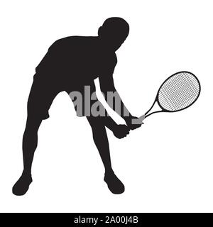 Tennis player black silhouette on white background, vector illustration Stock Vector
