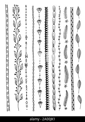 doodle sketch drawing divider line, set of simple doodle borders Stock Vector