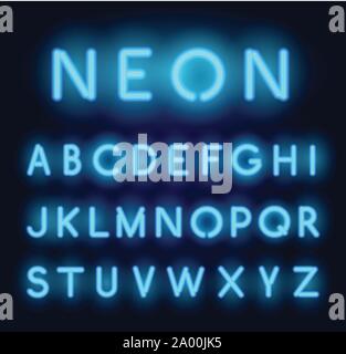 Neon alphabet. Vector realistic glowing letters Stock Vector