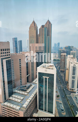 Aerial view of Al Danah district skyline in Abu Dhabi, United Arab Emirates. Stock Photo