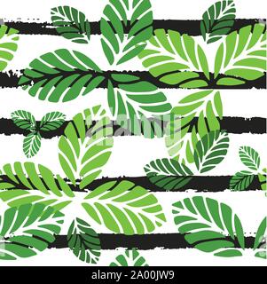 Tropical seamless pattern with green leaves Stock Vector