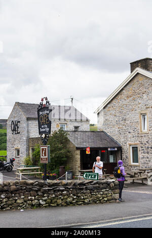 Pen-y-ghent cafe in the village of Horton-in-Ribblesdale, North Yorkshire, a popular starting point for walkers on the Yorkshire 'Three Peaks' walk. Stock Photo