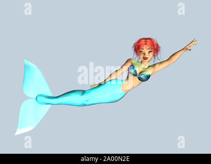 Red-haired Girl Blue Mermaid Tail Entangled Stock Photo 2003041118