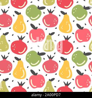 hand drawn abstract seamless vector pattern background illustration with fruit in flat modern style Stock Vector