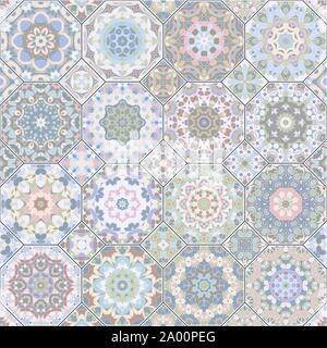 Vector collection of square and octagonal seamless patterns in Oriental style. A set of multicolor tiles. Stock Vector
