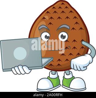 With laptop salak fruit cartoon character with mascot Stock Vector