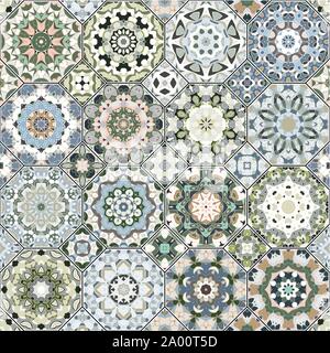 Vector set of octagonal and square ornaments. Decorative and design elements for textile, book covers, manufacturing, gift wrap. Oriental motif, green Stock Vector