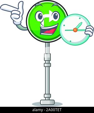 With clock miniature turn right on cartoon table Stock Vector