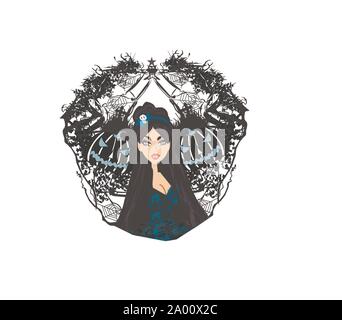 abstract decorative banner of a beautiful female vampire Stock Vector