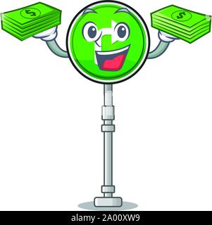 With money bag turn right shape with the cartoon Stock Vector