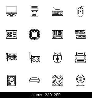 computer hardware and accessories icons set outline or line style vector illustration. computer peripherals Stock Vector