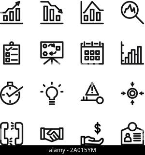 Business Icons set. graph, growth, decline, analytic, task checklist, plan, schedule, data statistic, ontime, idea, solution, target, communication, d Stock Vector