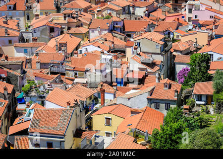 Piran, Istria, Slovenia - city view, view over the roofs of the port city at the Mediterranean Sea.  Piran, Istrien, Slowenien - Stadtuebersicht, Blic