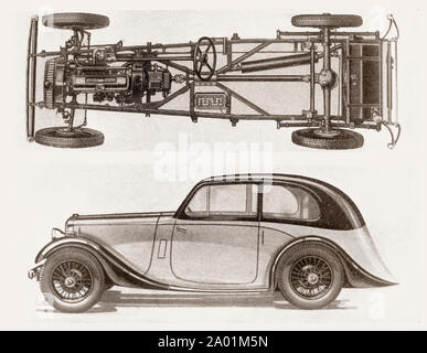 The latest engineering and technology from the 1930s:  A Daimler car  and chassis. Stock Photo