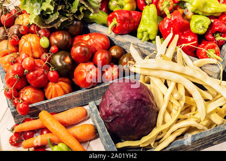 Group of fresh vegetables on table. Healthy food concept Stock Photo