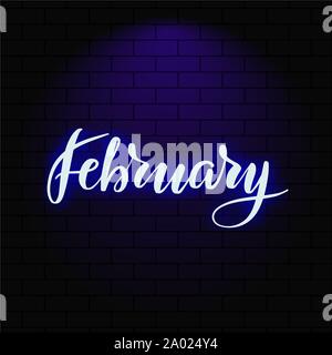 Neon glowing lettering on a brick wall background. Stock Vector