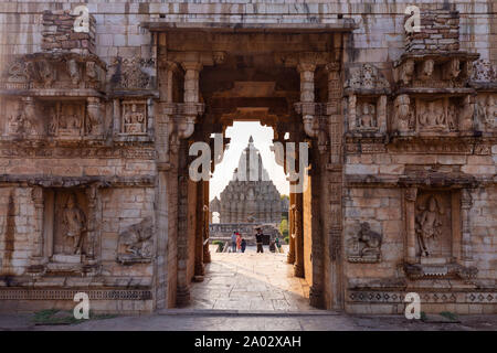 Gate with stone carvings in Chittorgarh Fort, Rajasthan, India Stock Photo