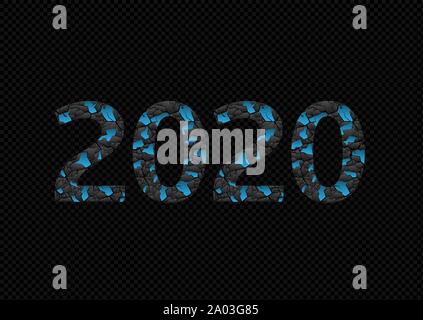 2020 Broken blue numbers Stock Vector