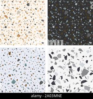 Terrazzo textures. Vector set of seamless terrazzo patterns. Venetian stone floor background for interior design Stock Vector