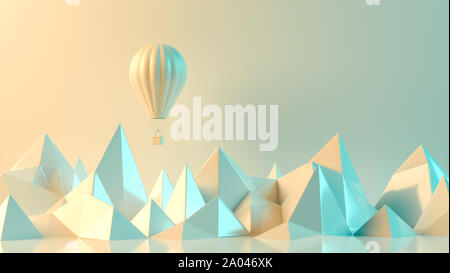 Travel concept background design with hot air balloon and mountains. 3D illustration. Stock Photo