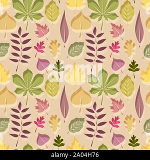 autumn leaves seamless repeat background pattern Stock Vector