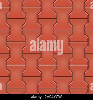 Seamless pattern of tiled cobblestone pavement. Geometric mosaic street tiles. Red color. Dumble paver block of paving slabs. Editable Vector Illustra Stock Vector